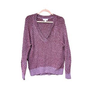 TREASURE & BOND | Deep V Maroon/Lilac Knit Sweater (S)